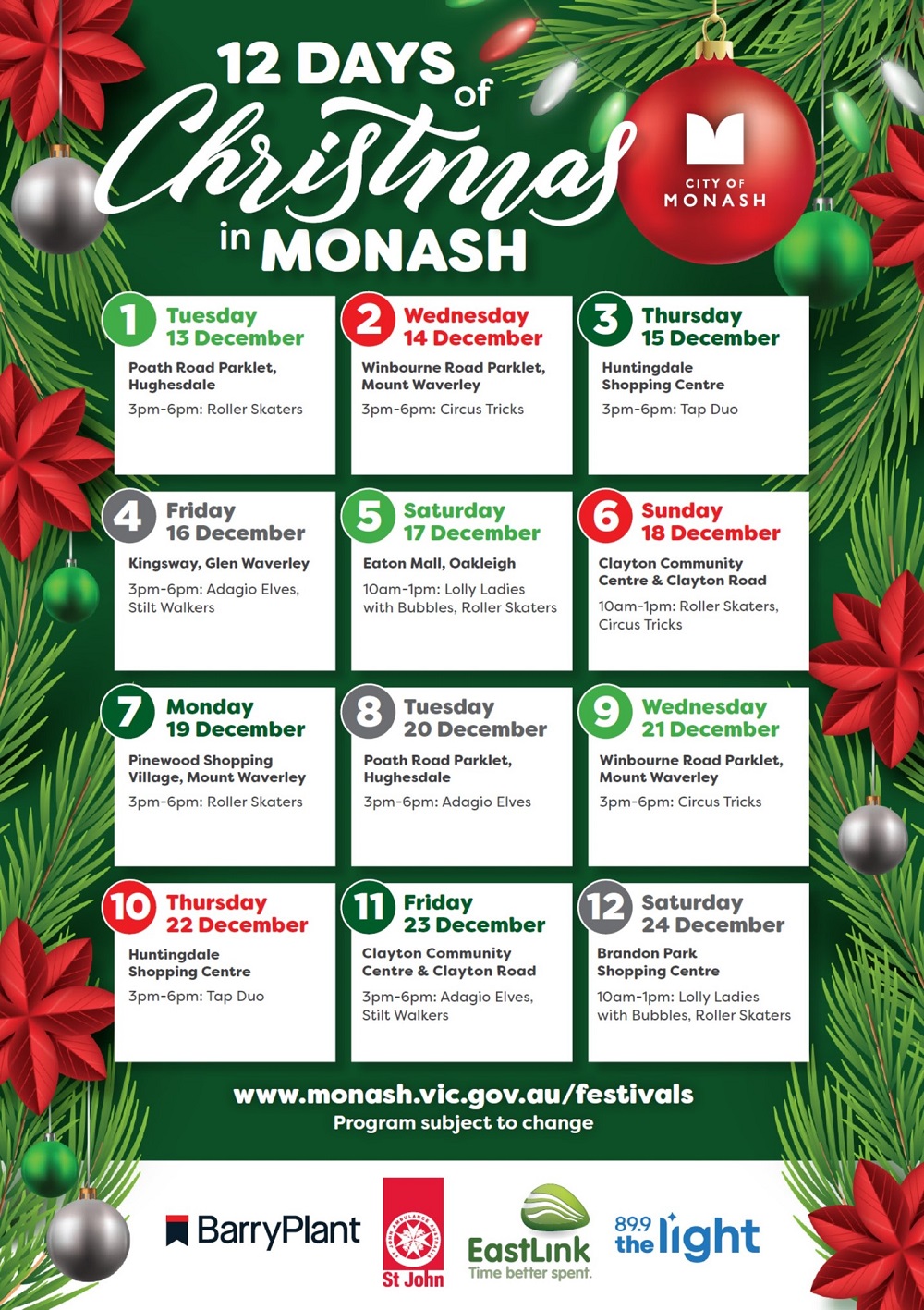 Monash 12 Days schedule 1000w